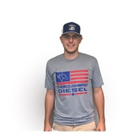 Thoroughbred Diesel Soft Style Short Sleeve Heather Gray Full Flag Red & Blue
