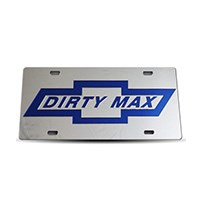 Thoroughbred Diesel Custom License Plate - DIRTY MAX Chrome w/ Royal Blue Lettering