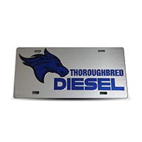 Thoroughbred Diesel Custom License Plate - TBRED DIESEL Chrome w/ Royal Blue Lettering