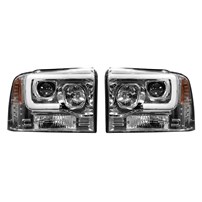 Recon Projector Headlights w/ Ultra High Power Smooth OLED HALOS & DRL - Clear / Chrome - 2005-2007 Ford F-250/F-350/F-450/F-550