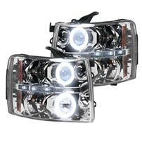 Recon Projector Headlights w/ CCFL HALOS & DRL - Clear / Chrome - 2007-2013 Chevrolet Silverado 1500/2500/3500