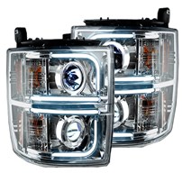 Recon Projector Headlights w/ Ultra High Power Smooth OLED HALOS & DRL - Clear / Chrome - 2015-2019 Chevrolet Silverado 2500/3500