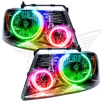Oracle Lighting 2005-2008 Ford F-150 Pre-Assembled Halo Headlights - Chrome Housing - Colorshift - W/No Controller