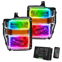 Oracle Lighting 2008-2010 Ford F-250/F-350 Super Duty Pre-Assembled Halo Headlights - Chrome Housing - Colorshift - W/2.0 Controller