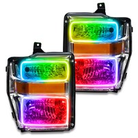 Oracle Lighting 2008-2010 Ford F-250/F-350 Super Duty Pre-Assembled Halo Headlights - Chrome Housing - Colorshift - W/No Controller