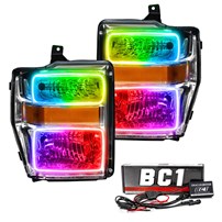 Oracle Lighting 2008-2010 Ford F-250/F-350 Super Duty Pre-Assembled Halo Headlights - Chrome Housing - Colorshift - W/Bc1 Controller