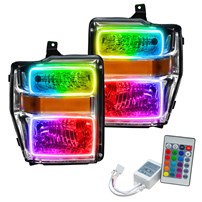 Oracle Lighting 2008-2010 Ford F-250/F-350 Super Duty Pre-Assembled Halo Headlights - Chrome Housing - Colorshift - W/Simple Controller