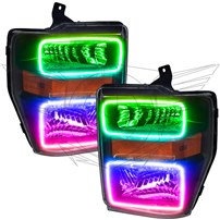 Oracle Lighting 2008-2010 Ford F-250/F-350 Super Duty Pre-Assembled Halo Headlights - Black - Colorshift - W/No Controller