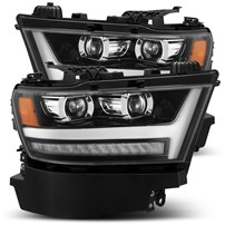 AlphaRex Luxx-Series LED Projector Headlights Jet Black w/ Sequential Signal, T-Shaped DRL - 2019-2023 Ram 1500 (With Factory Halogen Headlights)