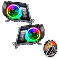 Oracle Lighting 2005-2011 Toyota Tacoma Pre-Assembled Halo Headlights-Black - Colorshift - W/Rf Controller