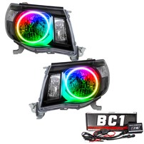 Oracle Lighting 2005-2011 Toyota Tacoma Pre-Assembled Halo Headlights-Black - Colorshift - W/Bc1 Controller