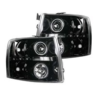 Recon Projector Headlights w/ CCFL HALOS & DRL - Smoked / Black - 2007-2013 Chevrolet Silverado 3500 2nd GEN Dually