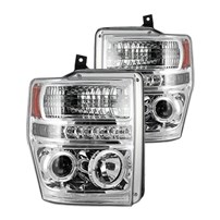 Recon Projector Headlights - Ford Superduty 08-10 F250/F350/F450/F550 PROJECTOR HEADLIGHTS w/ Ultra High Power Smooth OLED HALOS & DRL - Clear / Chrome