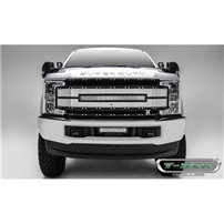 T-Rex 6315493 Torch Series Black Mesh/Brushed Trim LED 1-Piece Grille Replacement - 2017-2019 Ford Super Duty (with Forward Camera)